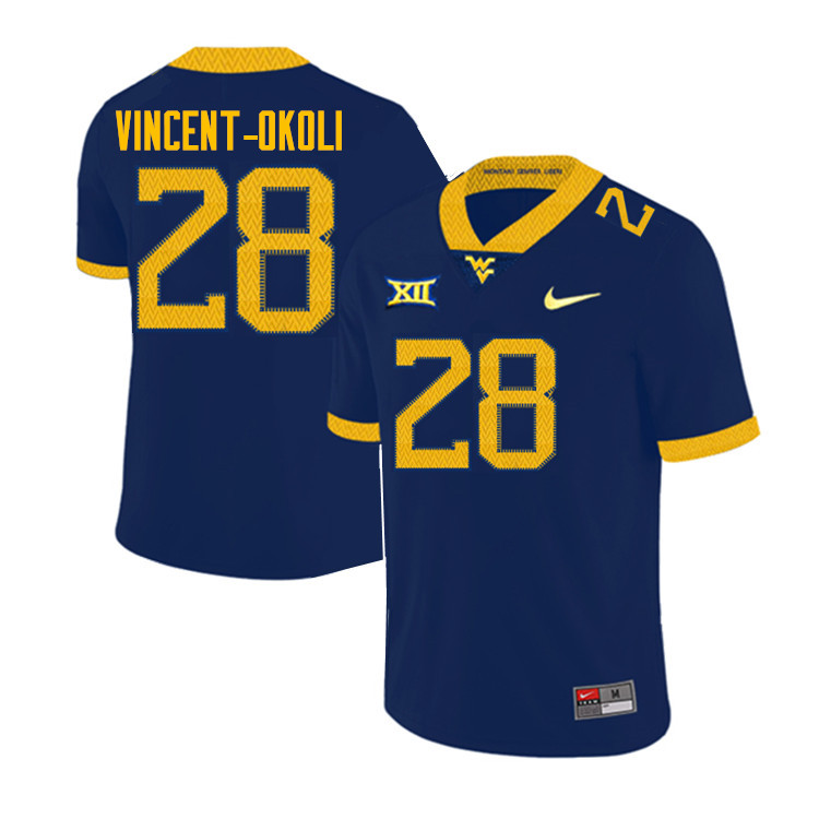 NCAA Men's David Vincent-Okoli West Virginia Mountaineers Navy #28 Nike Stitched Football College Authentic Jersey QD23W84TI